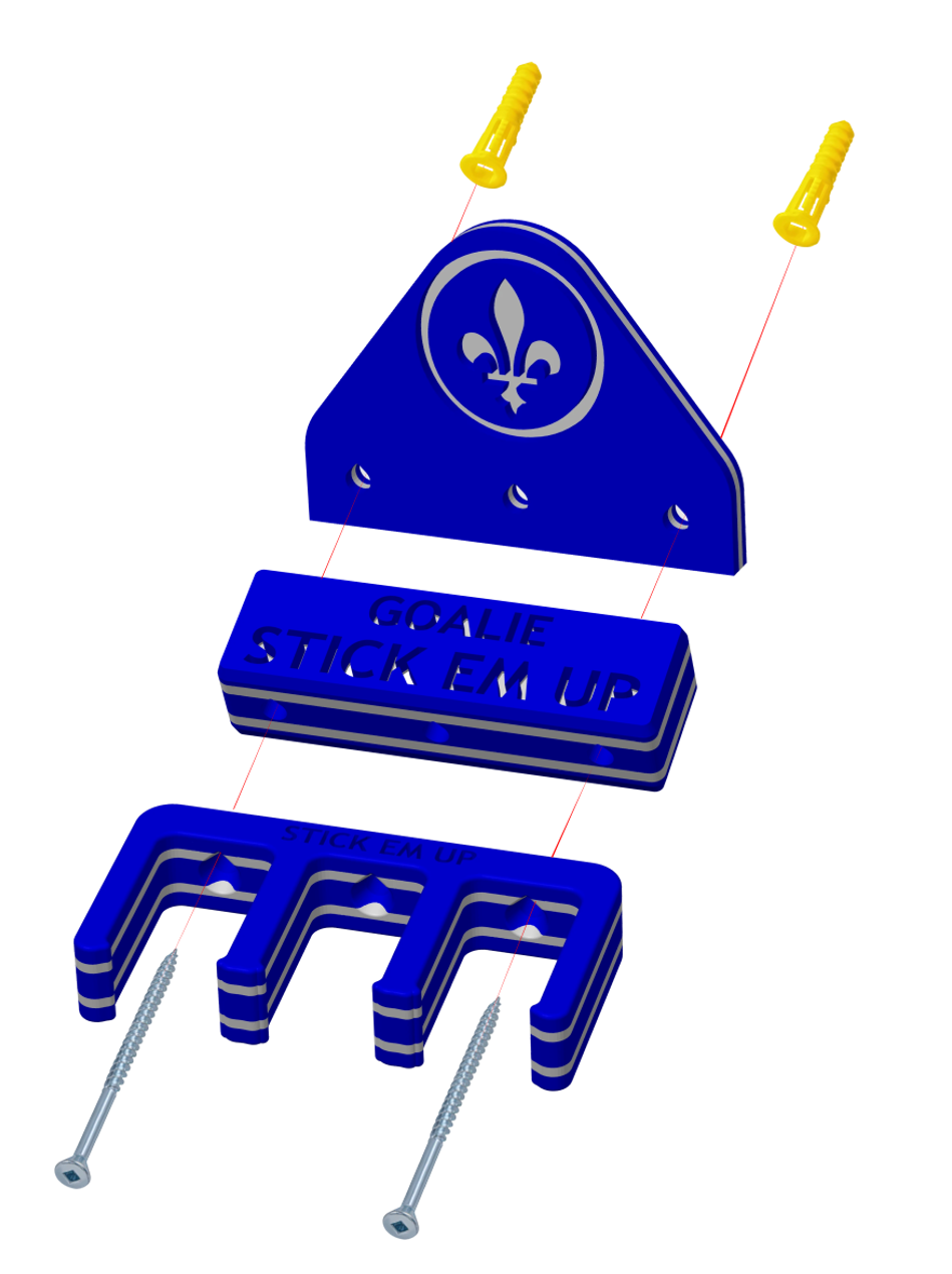 Stick Em Up Assembly - Blue White Blue - Holder + Goalie + Quebec Backing