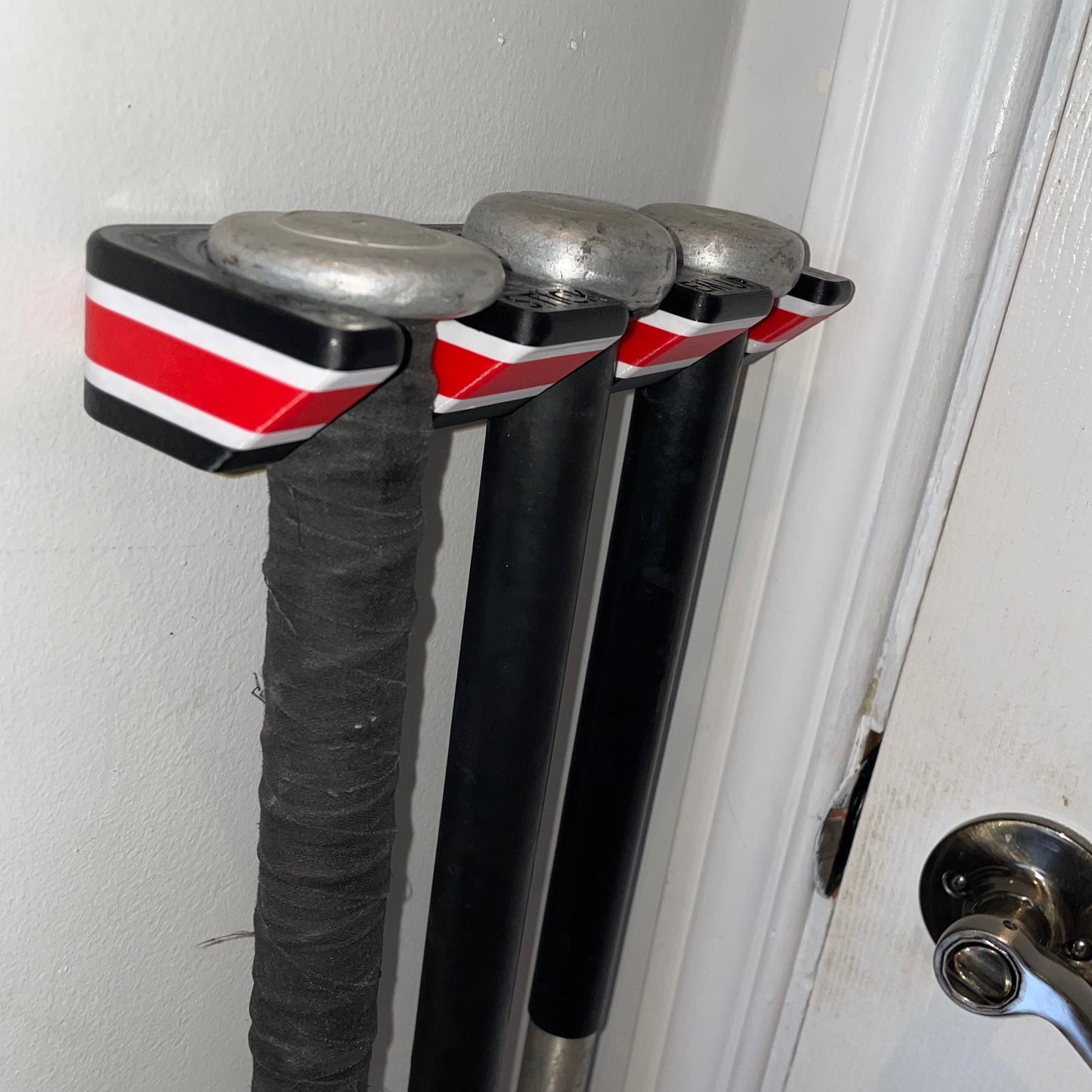 Stick Em Up Baseball Bat Holder - Black White Red - Wall Mounted - Isometric View