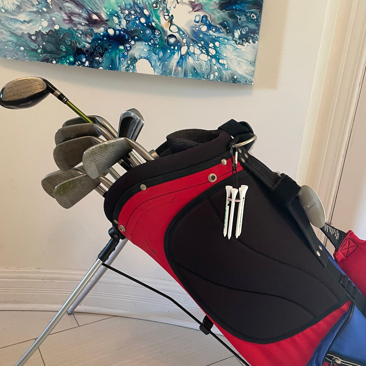 Golf Tee Holder - Black White Red - On Golf Bag