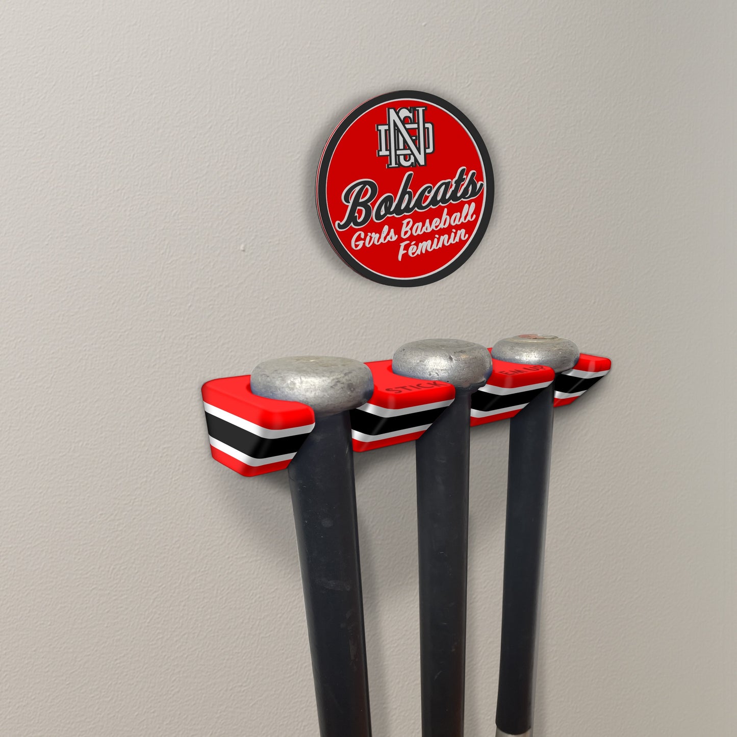 NDG Baseball Stick Em Up™ Triple Bat Holder Bundle – Wall-Mounted – Tri-Color