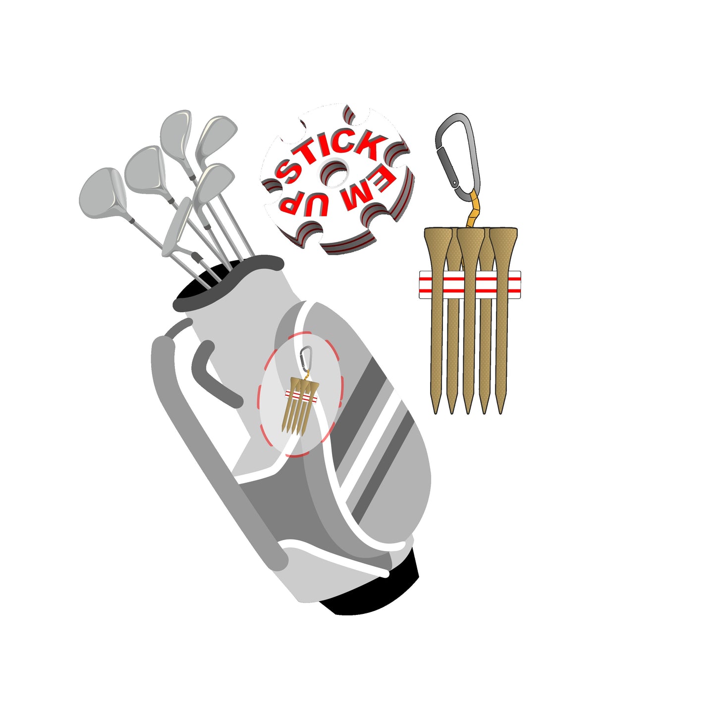 Stick Em Up Golf Tee Clip - White Red White