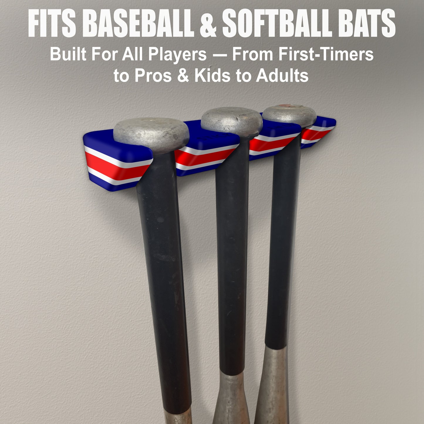 Stick Em Up™ Triple Bat Holder – Wall-Mounted – Tri-Color