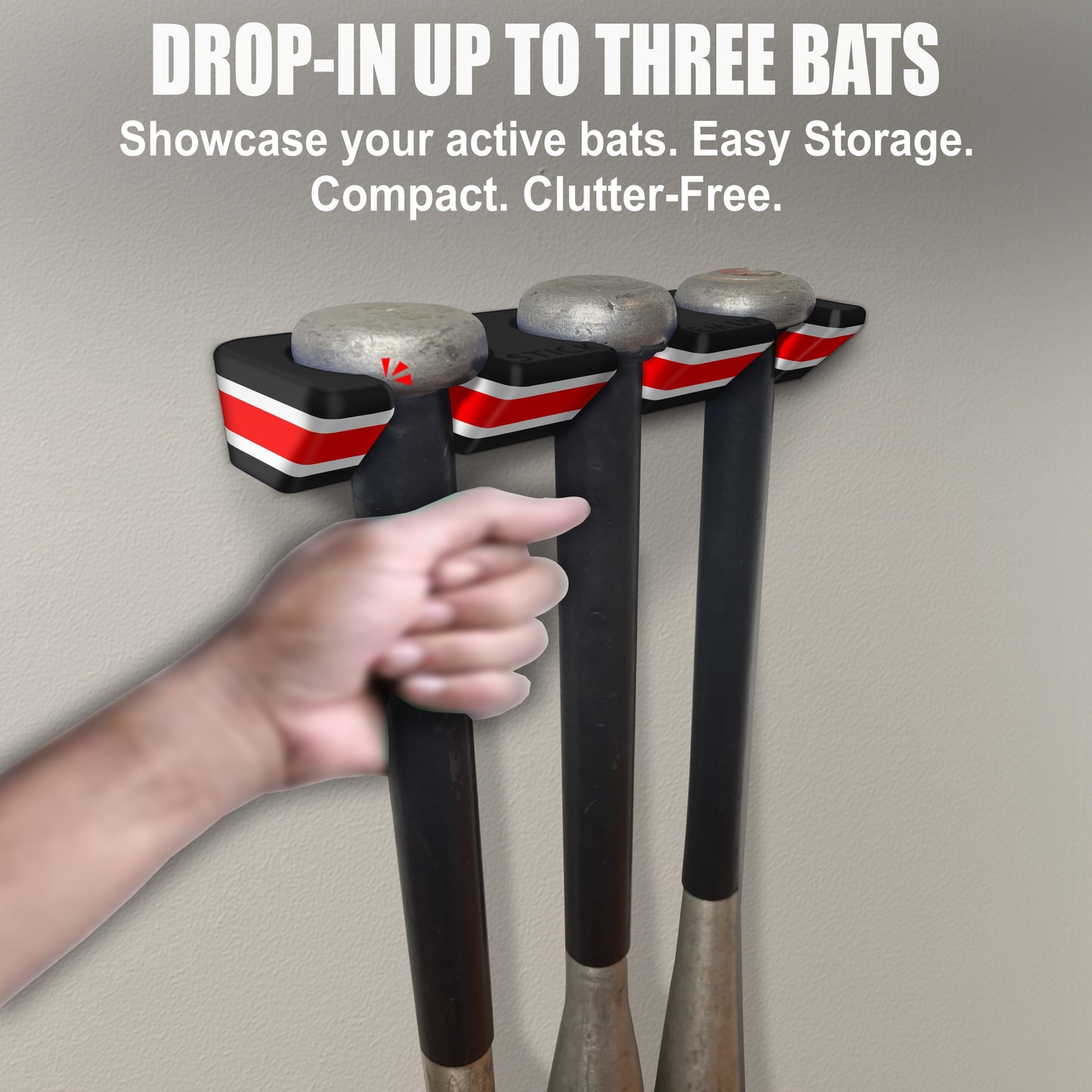 NDG Baseball Stick Em Up™ Triple Bat Holder Bundle – Wall-Mounted – Tri-Color