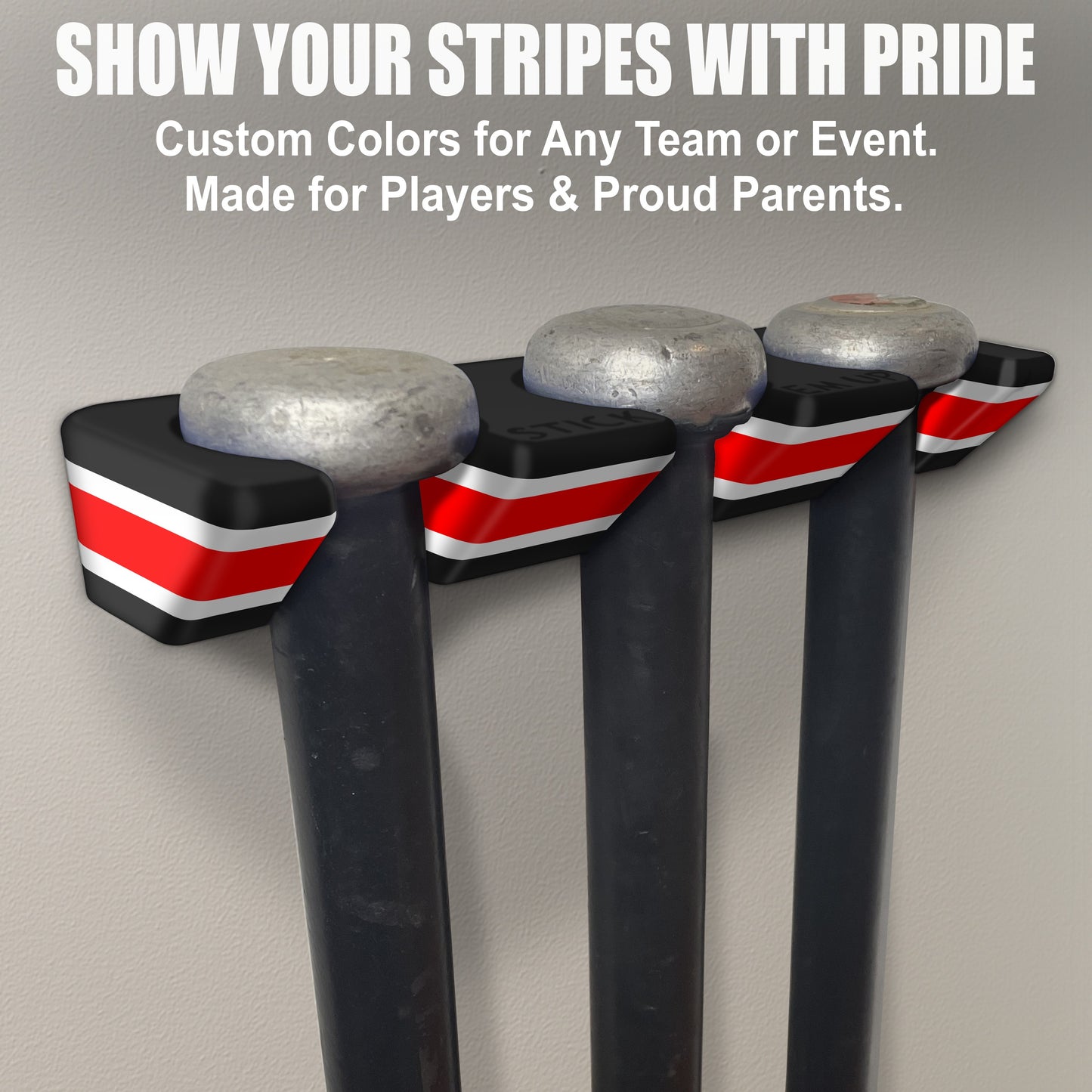 NDG Baseball Stick Em Up™ Triple Bat Holder Bundle – Wall-Mounted – Tri-Color