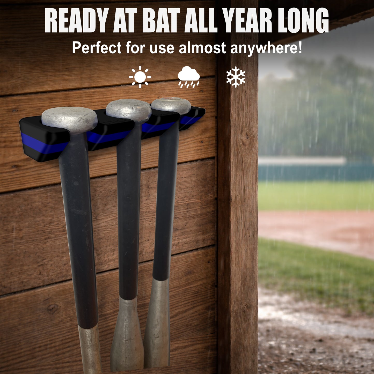 Police Baseball Stick Em Up™ Triple Bat Holder Bundle – Wall-Mounted – Black & Blue