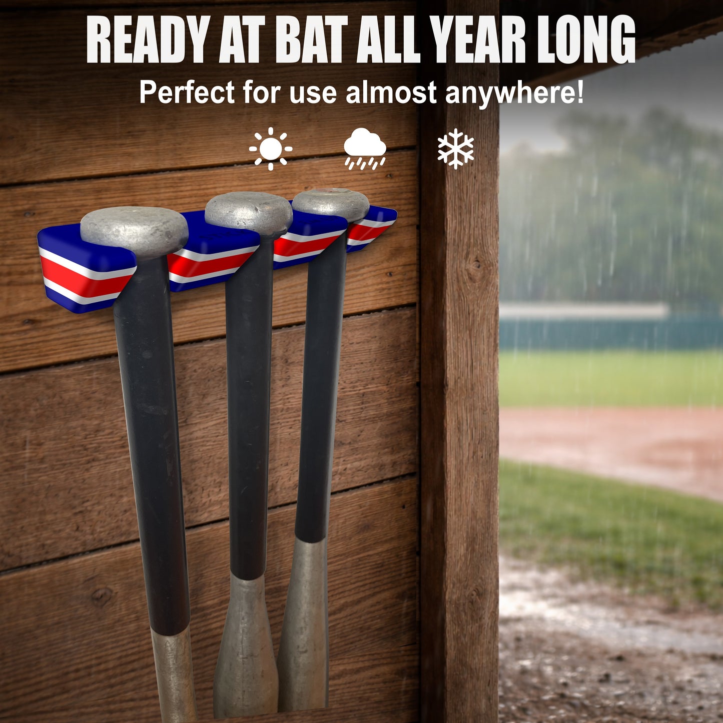 NDG Baseball Stick Em Up™ Triple Bat Holder Bundle – Wall-Mounted – Tri-Color