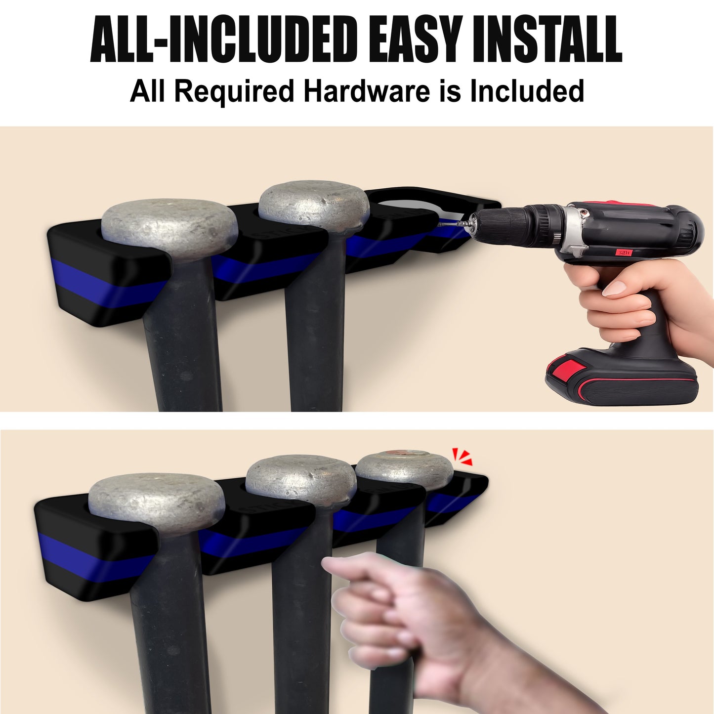 Police Baseball Stick Em Up™ Triple Bat Holder Bundle – Wall-Mounted – Black & Blue