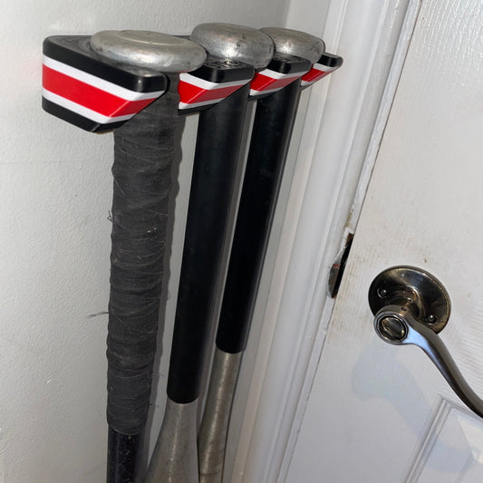 Stick Em Up Baseball Bat Holder - Black White Red - Wall Mounted - Isometric View