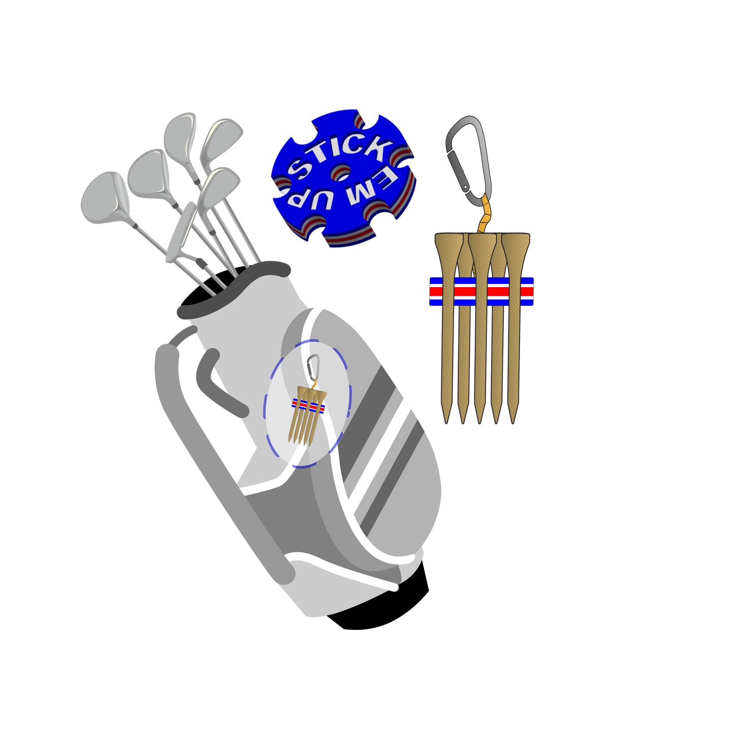Stick Em Up Golf Tee Clip - 3 Pack - Tri Color