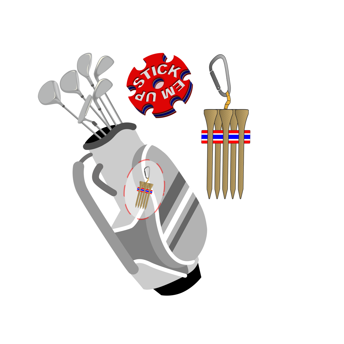 Stick Em Up Golf Tee Clip - 3 Pack - Tri Color