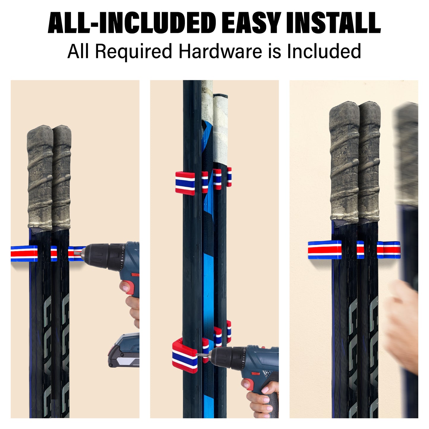 Police Stick Em Up™ Hockey Stick Display Mount – Black & Blue – 2-Piece System