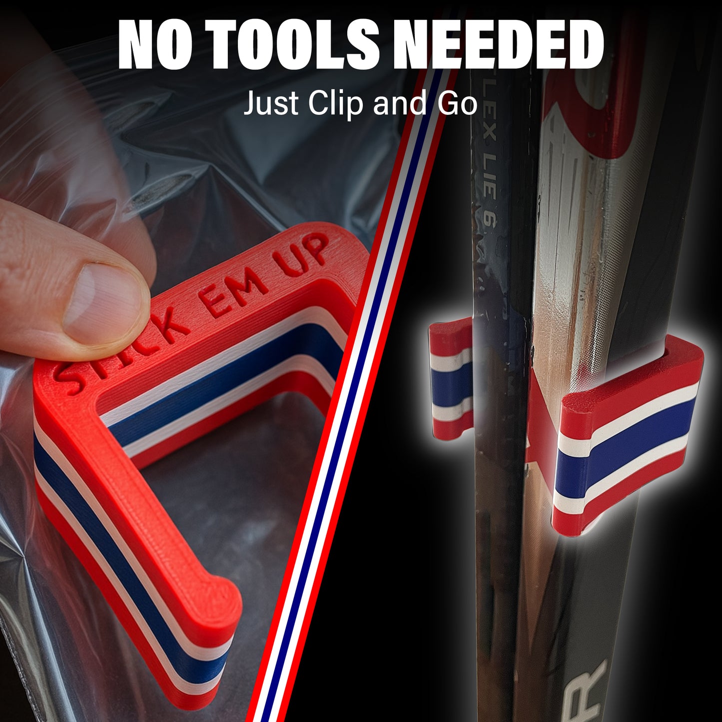 Police Edition Stick Em Up™ Hockey Stick Clip - Portable - Tri-Color - INT/SR Compatible