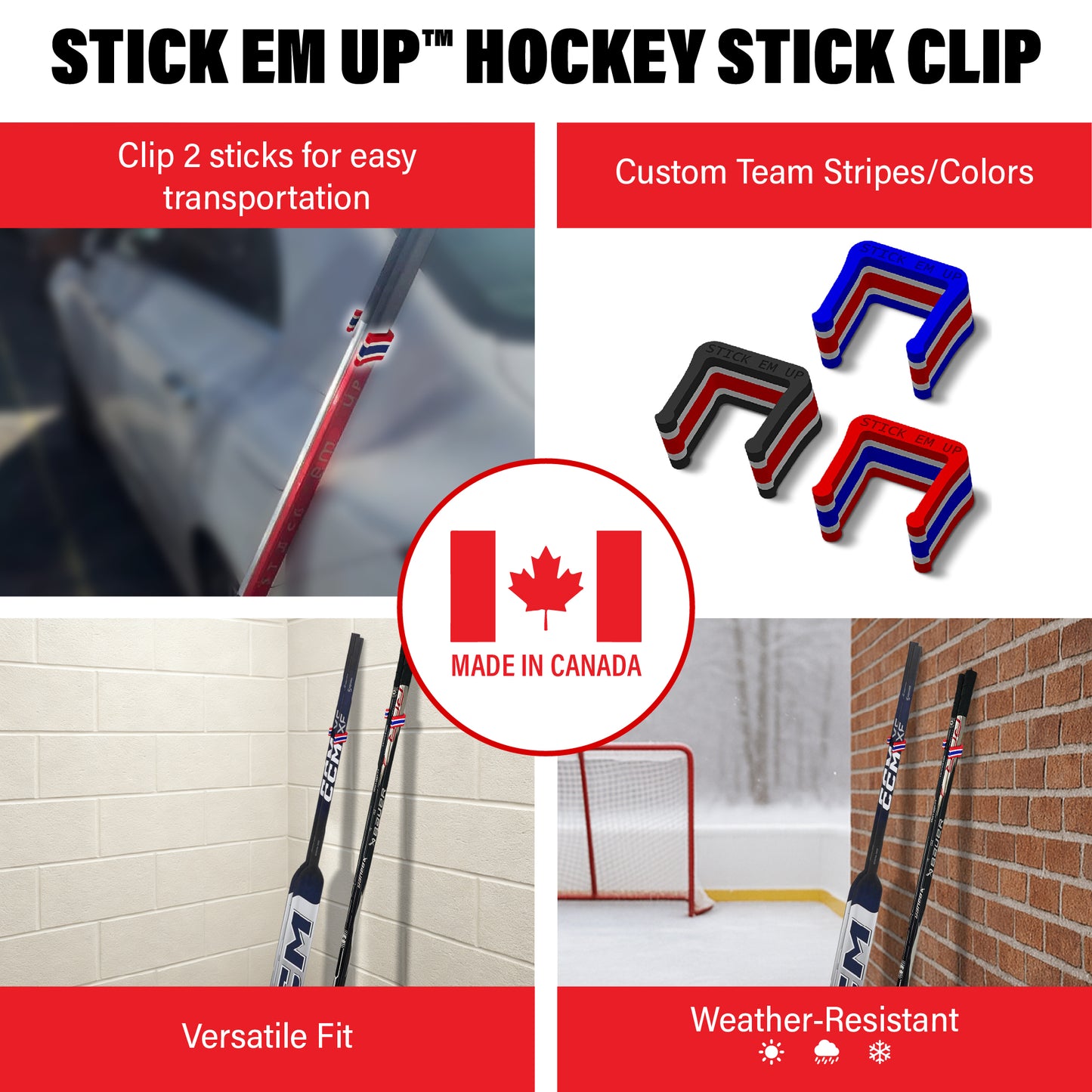 Police Edition Stick Em Up™ Hockey Stick Clip - Portable - Tri-Color - INT/SR Compatible