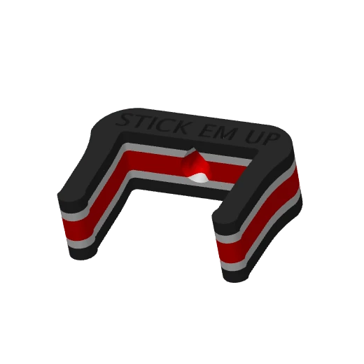 Isometric view of the black, white and red Stick Em Up Hockey Stick Showcase Mount