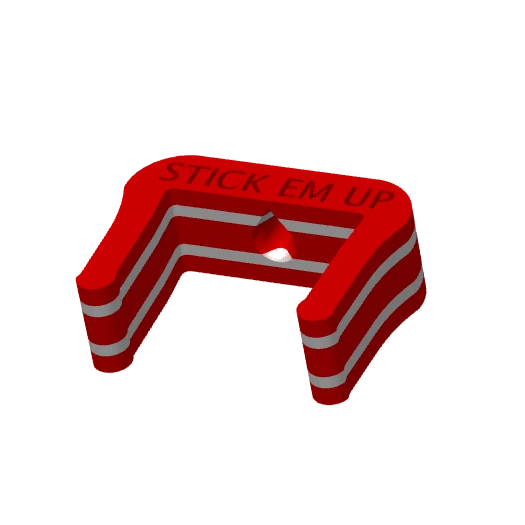Isometric view of the red, white and red Stick Em Up Hockey Stick Showcase Mount