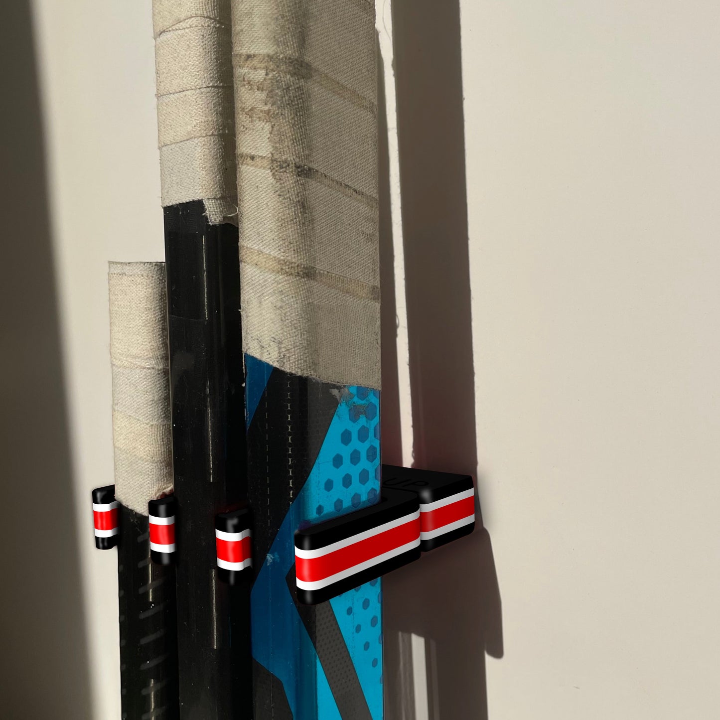 Stick Em Up™ Goalie Stick Holder Bundle – Tri-Color – Extended Wall Mount