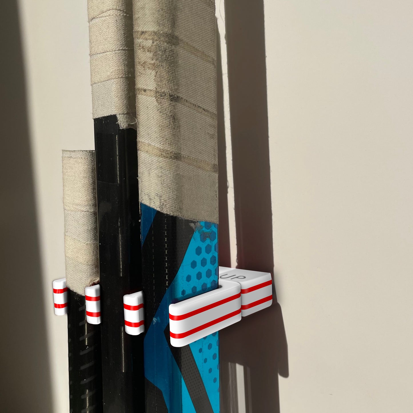 Stick Em Up™ Goalie Stick Holder Bundle – Tri-Color – Extended Wall Mount - Holiday Edition
