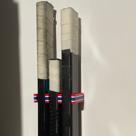 Stick Em Up Hockey Stick Holder - Red White Blue - Mounted Hockey Stick Rack - Isometric View 