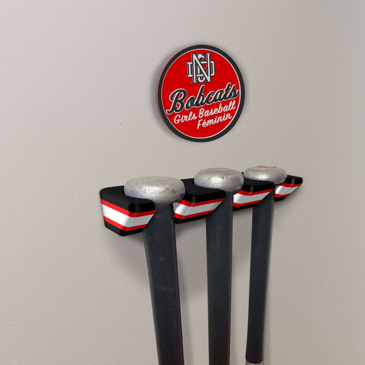 NDG Baseball Stick Em Up™ Triple Bat Holder Bundle – Wall-Mounted – Tri-Color