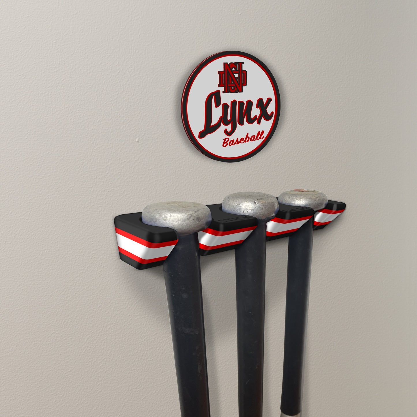 NDG Baseball Stick Em Up™ Triple Bat Holder Bundle – Wall-Mounted – Tri-Color