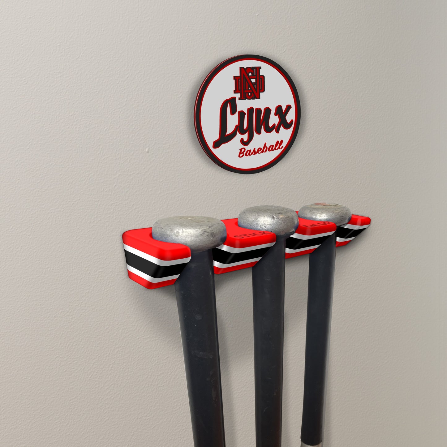 NDG Baseball Stick Em Up™ Triple Bat Holder Bundle – Wall-Mounted – Tri-Color