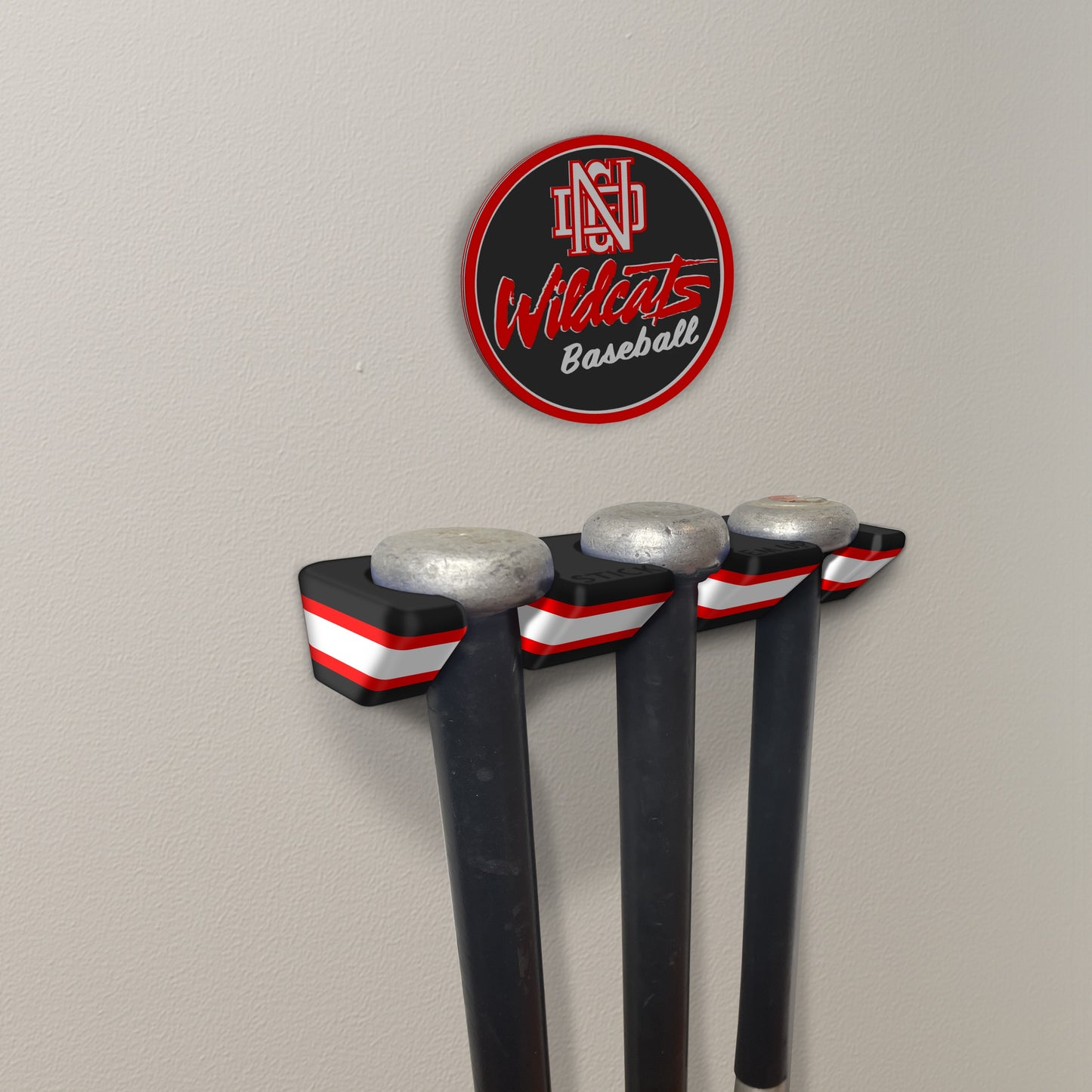NDG Baseball Stick Em Up™ Triple Bat Holder Bundle – Wall-Mounted – Tri-Color