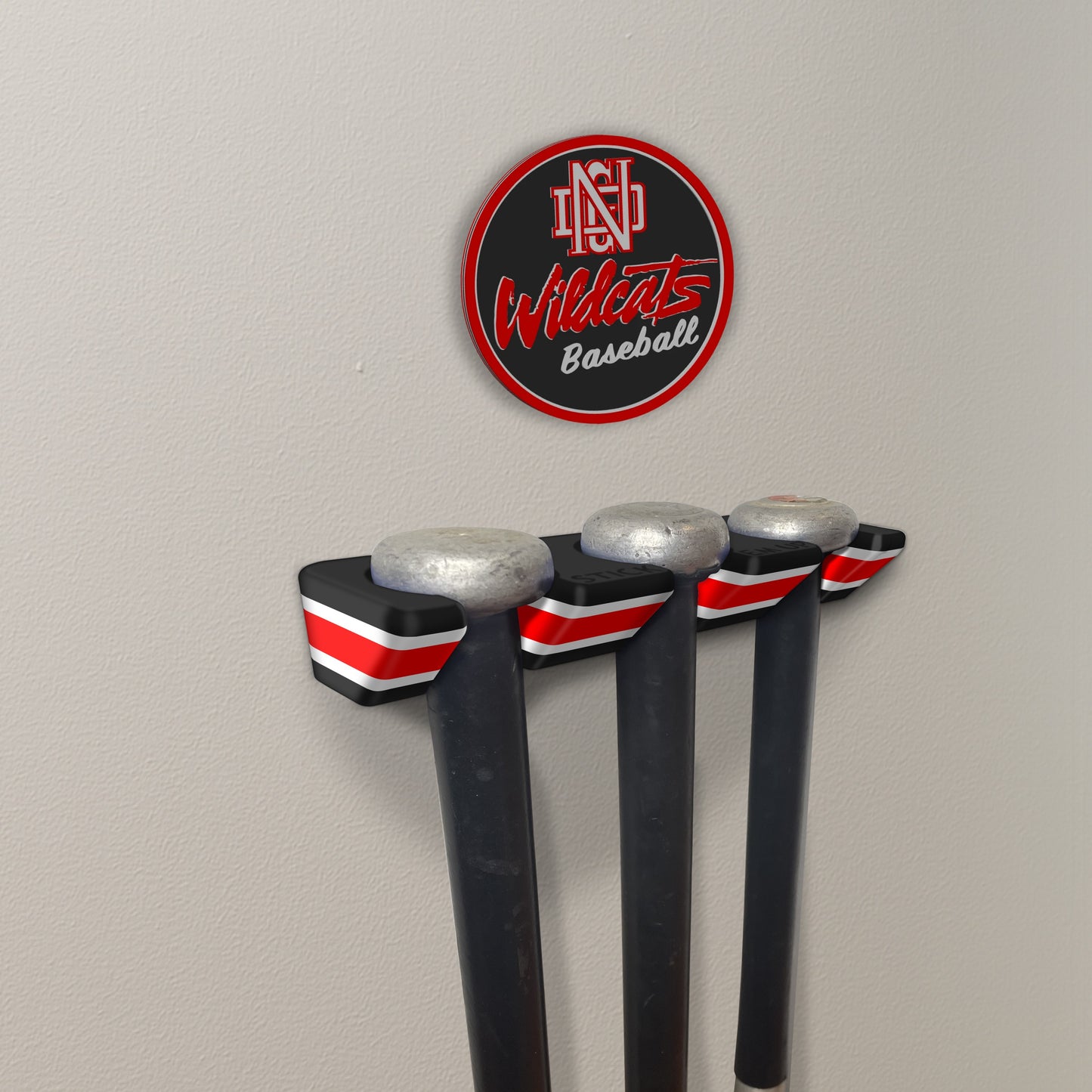 NDG Baseball Stick Em Up™ Triple Bat Holder Bundle – Wall-Mounted – Tri-Color