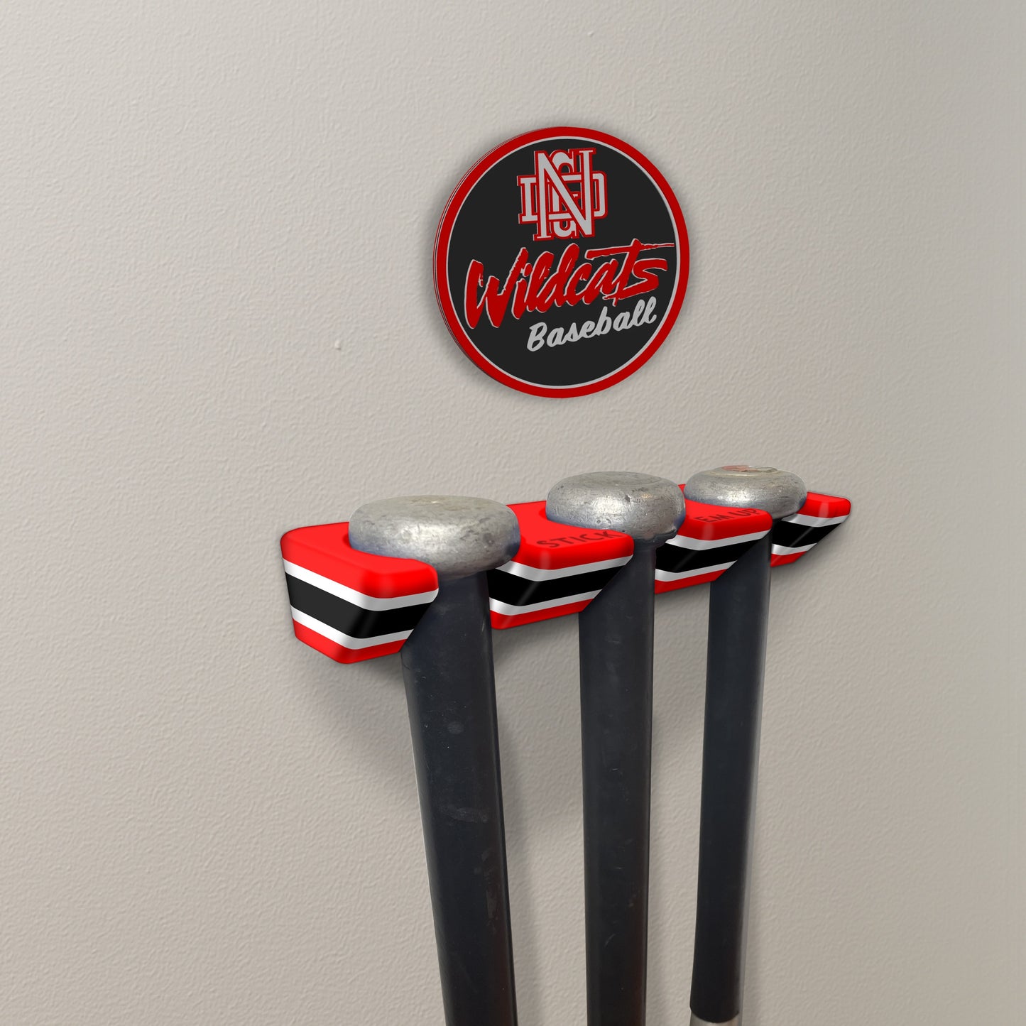 NDG Baseball Stick Em Up™ Triple Bat Holder Bundle – Wall-Mounted – Tri-Color
