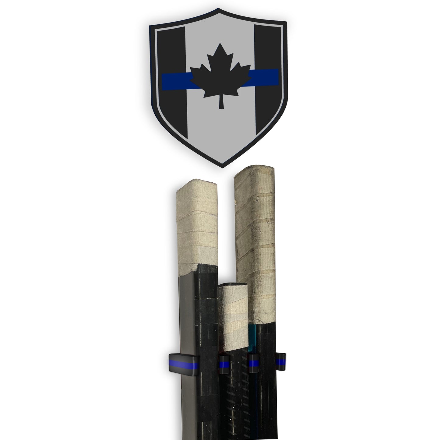 Police Stick Em Up™ Hockey Stick Display Mount – Black & Blue – 2-Piece System