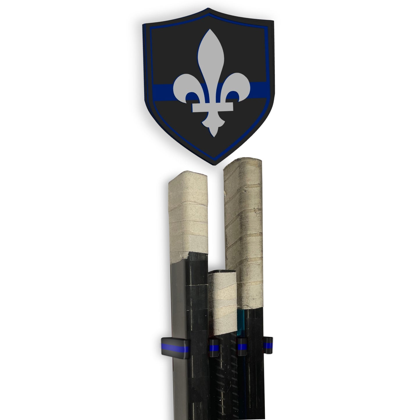 Police Stick Em Up™ Hockey Stick Display Mount – Black & Blue – 2-Piece System