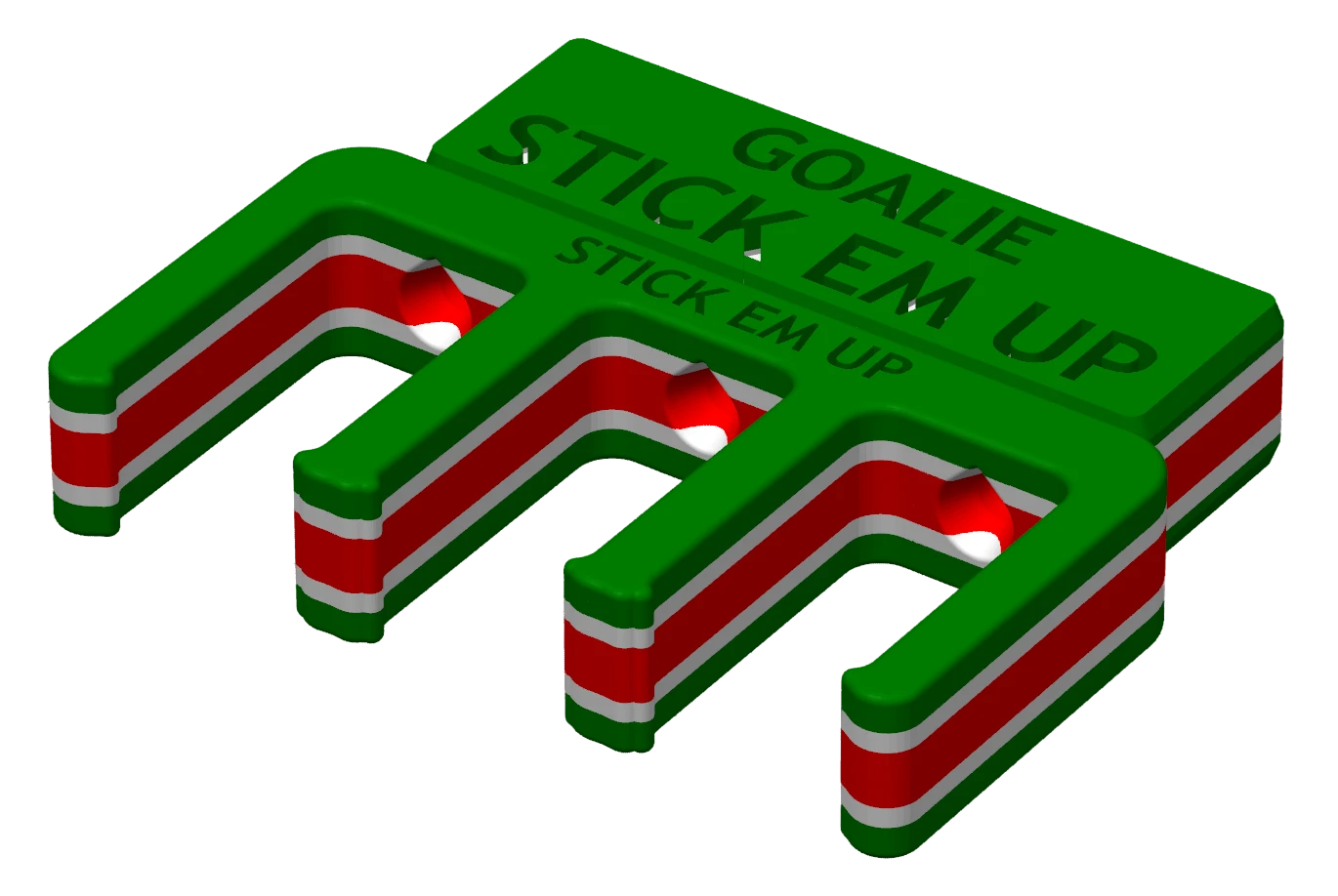 Stick Em Up™ Goalie Stick Holder Bundle – Tri-Color – Extended Wall Mount - Holiday Edition