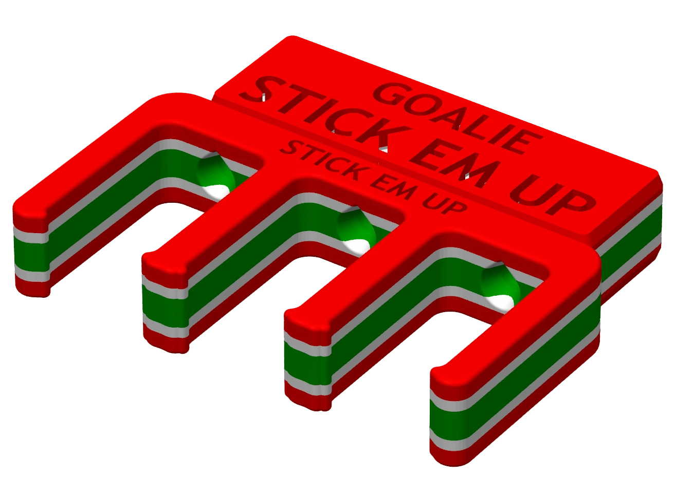 Stick Em Up™ Goalie Stick Holder Bundle – Tri-Color – Extended Wall Mount - Holiday Edition