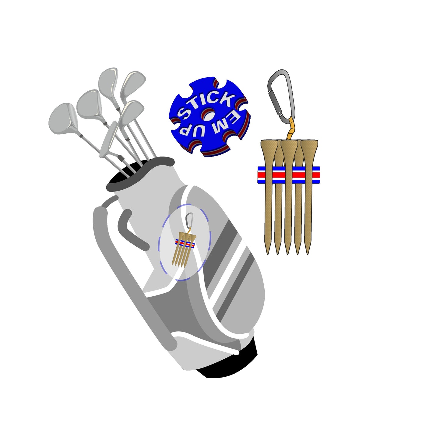 Stick Em Up Golf Tee Clip - Blue White Red 