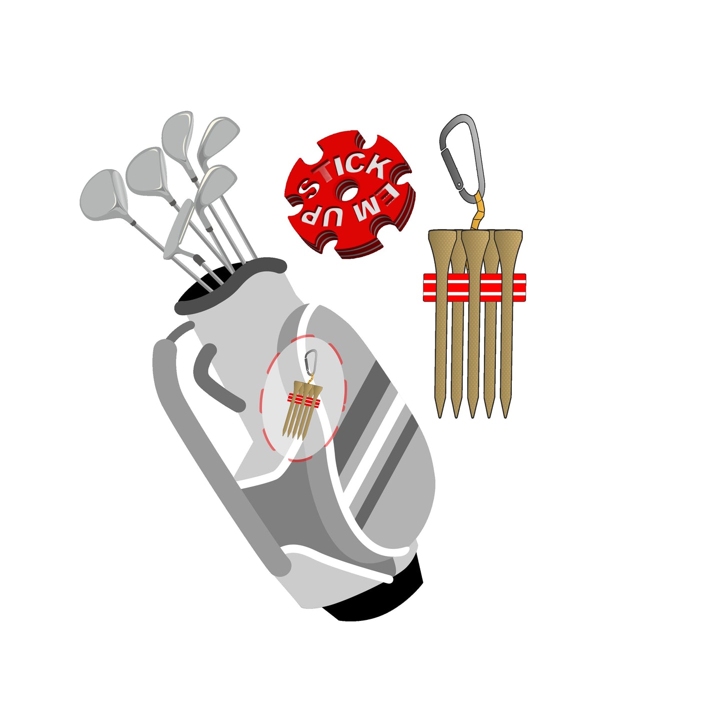 Stick Em Up Golf Tee Clip - Red White Red