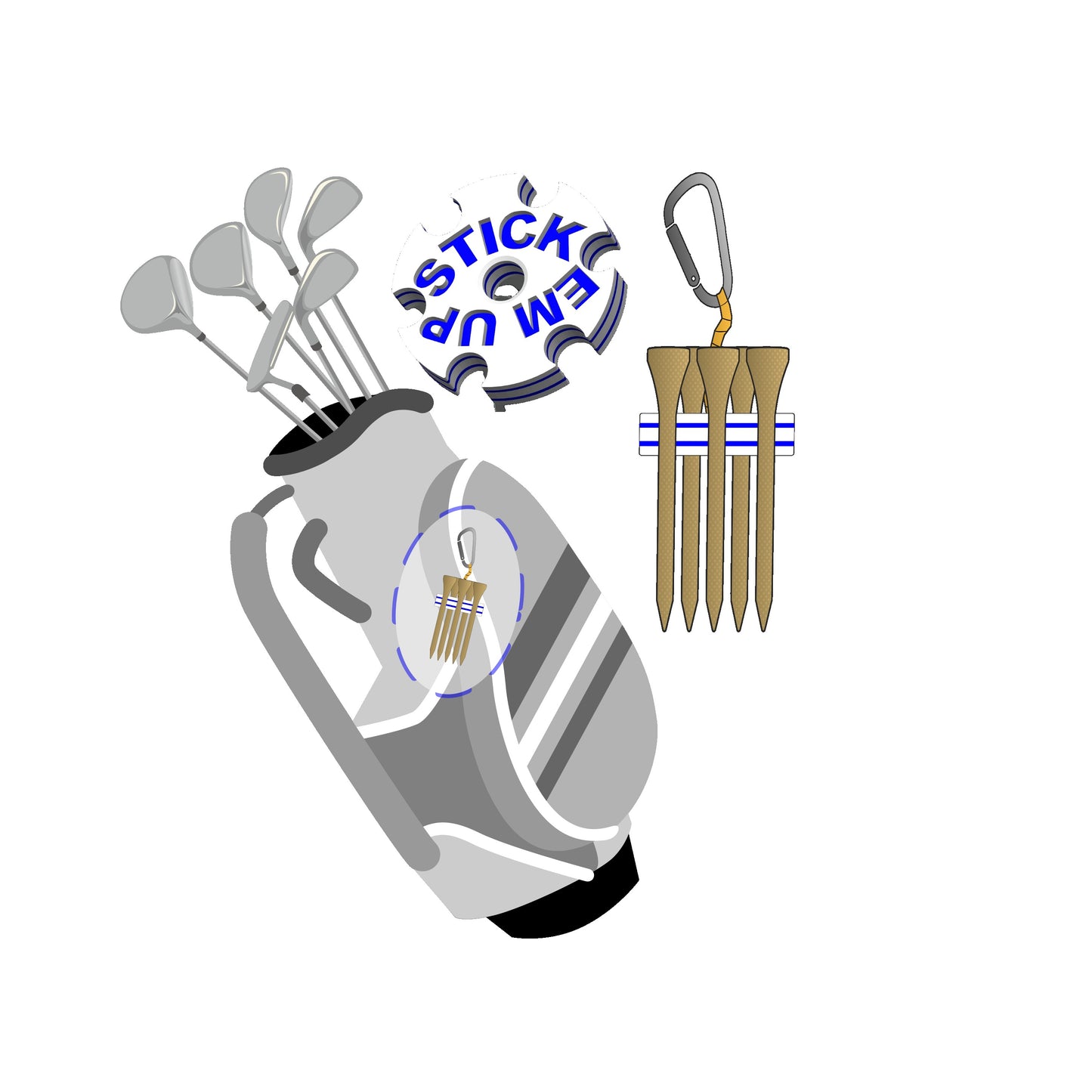 Stick Em Up Golf Tee Clip - White Blue White 
