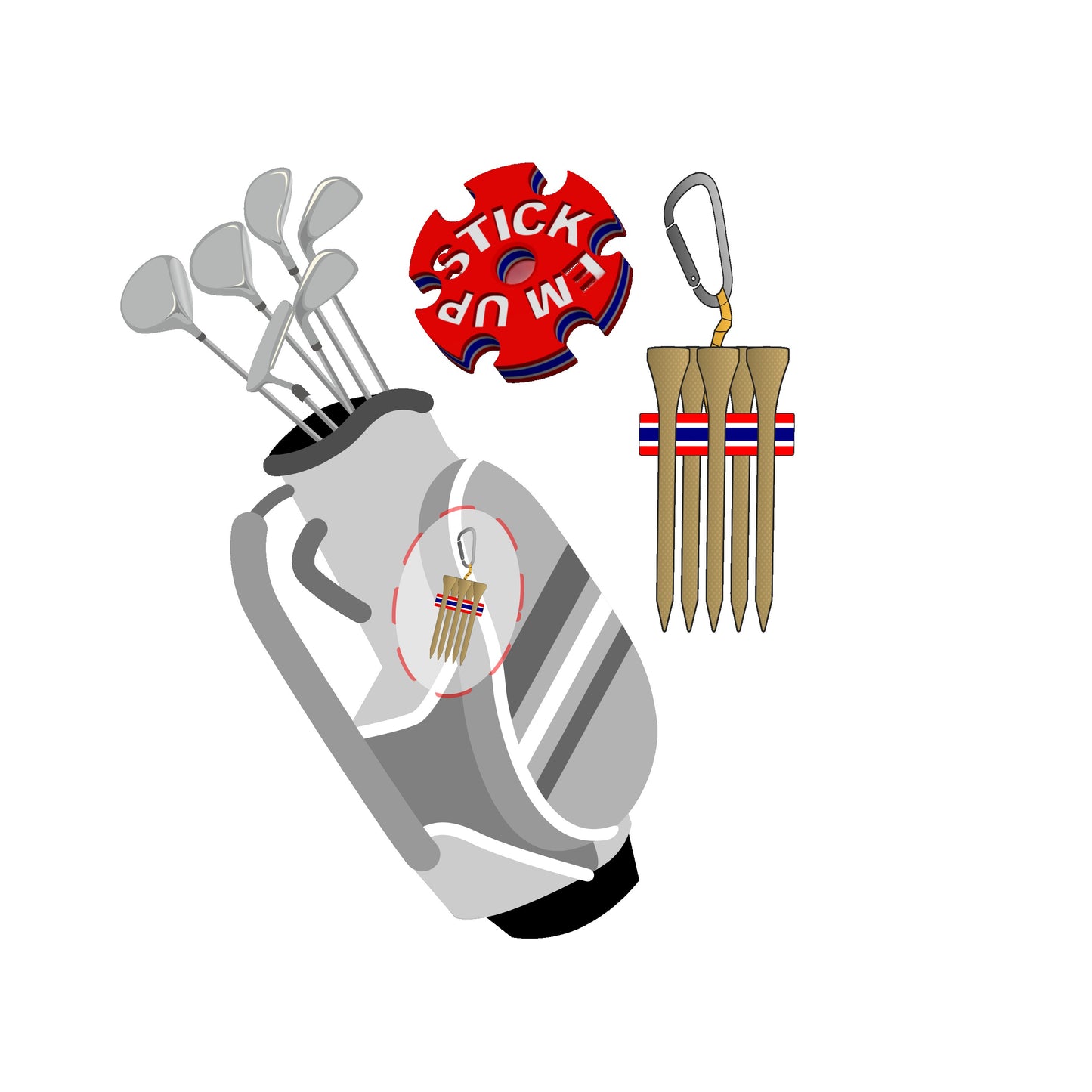 Stick Em Up Golf Tee Clip - Red White Blue 